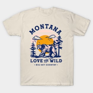 Big Sky Country, Montana. Cool Retro Travel Art With A Grizzly Bear T-Shirt